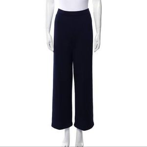 St. John Sport Navy Cotton High Waisted Wide Leg Trouser Pants